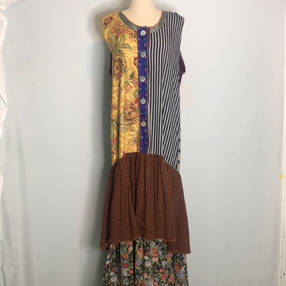 NOTHING MATCHES Patchwork Floral Stripe Maxi Jumper Dress XL - Picture 14 of 17